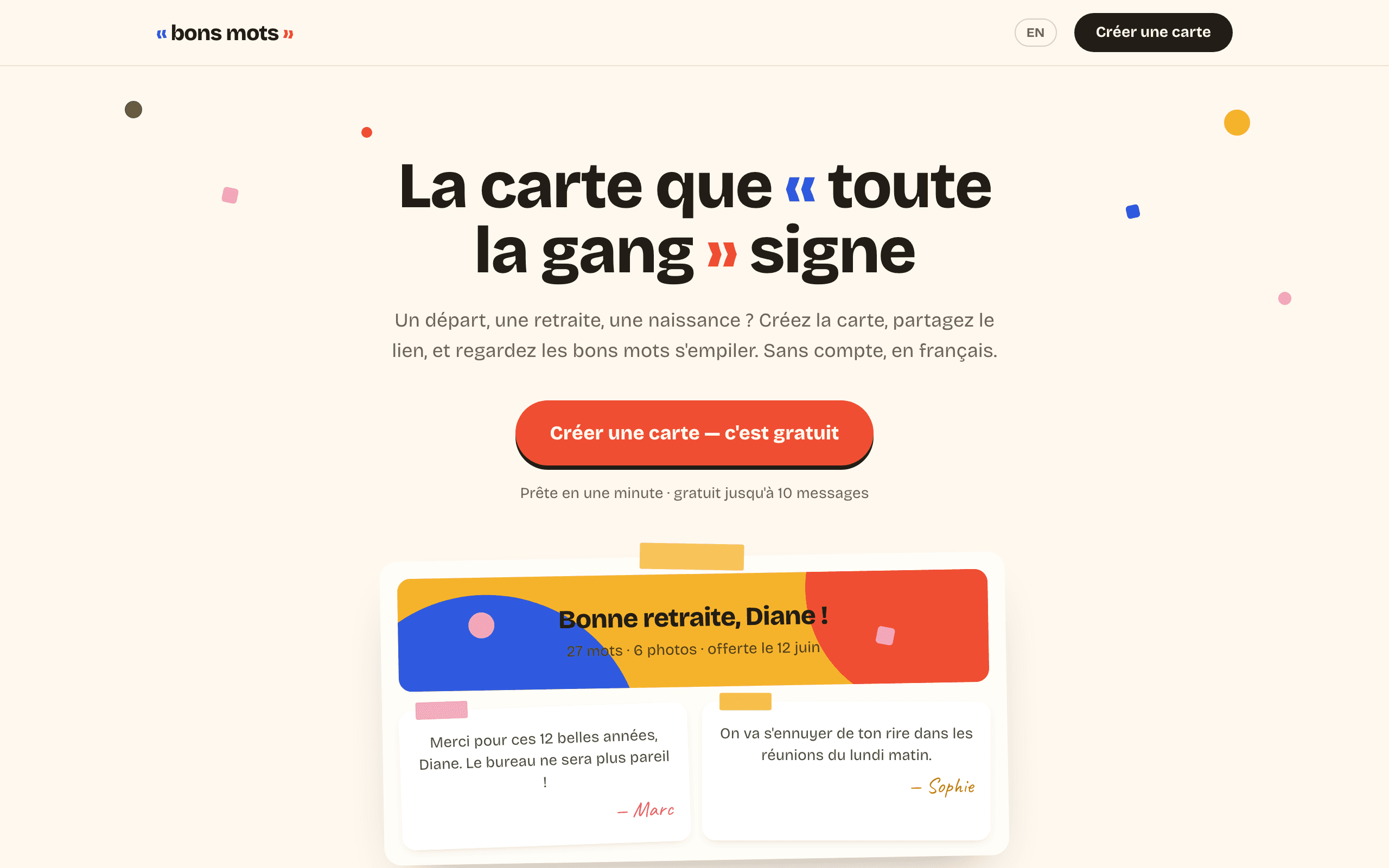 La page d'accueil de Bons Mots