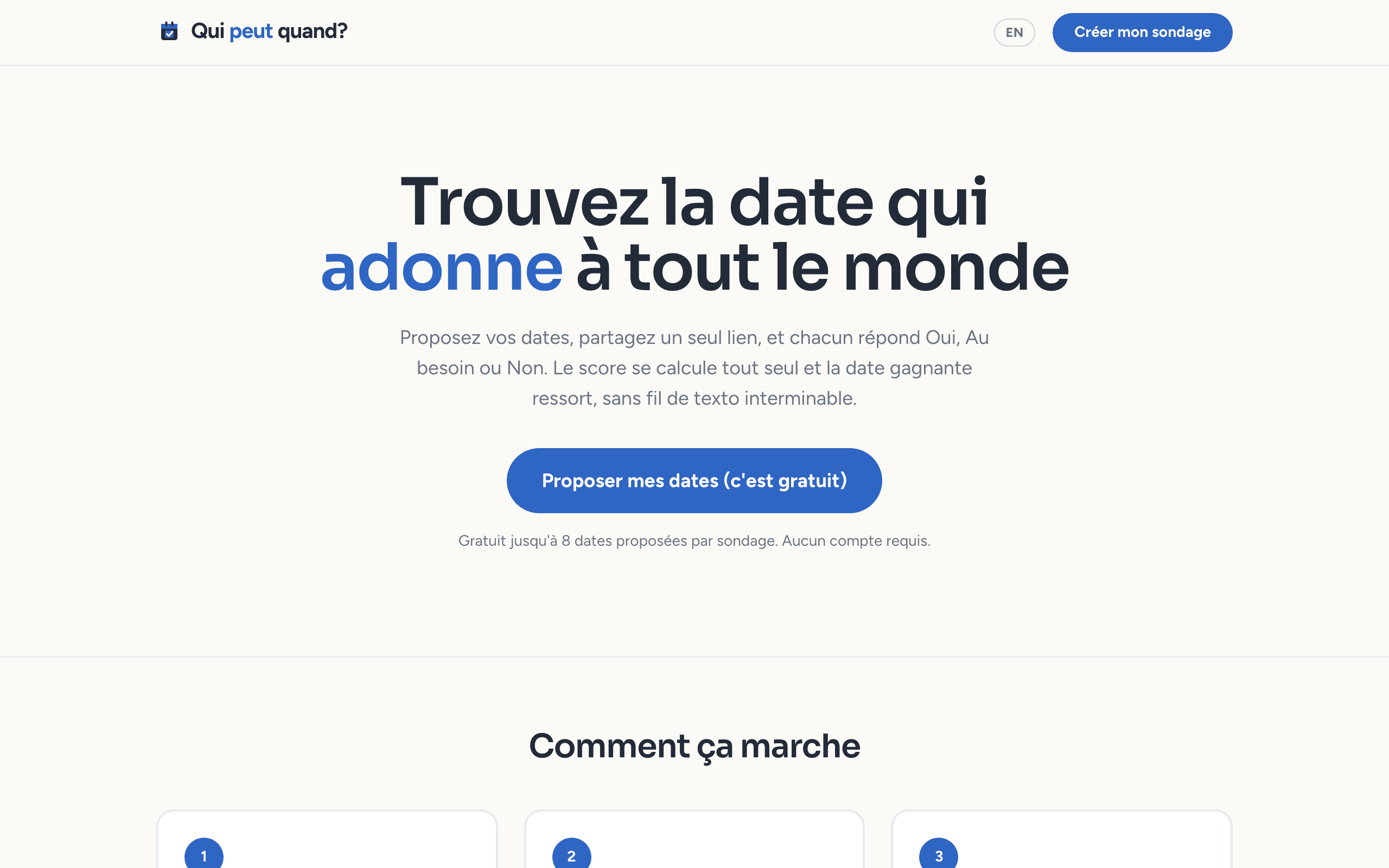 La page d'accueil de Qui peut quand?