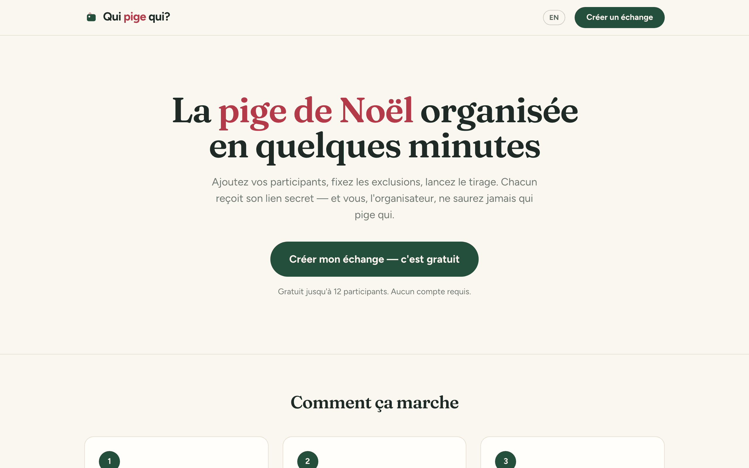 La page d'accueil de Qui pige qui?